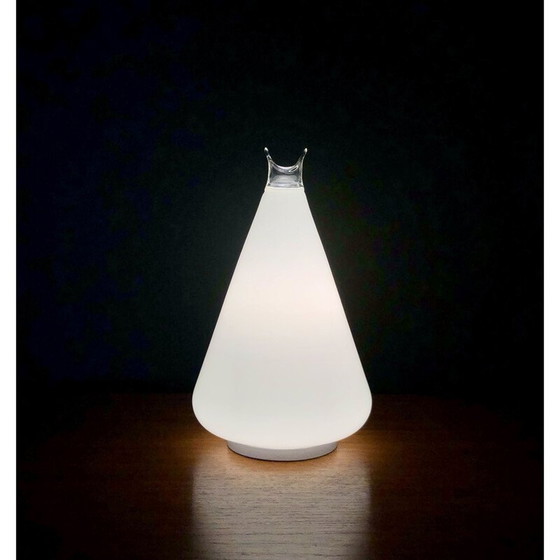 Image 1 of Lampe Buto vintage en verre de Murano blanc et métal par Noti Massari pour Leucos, Italie 1970