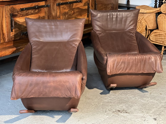 Image 1 of Paire De Fauteuils À Bascule De Sede, Suisse 1970 En Cuir Marron 