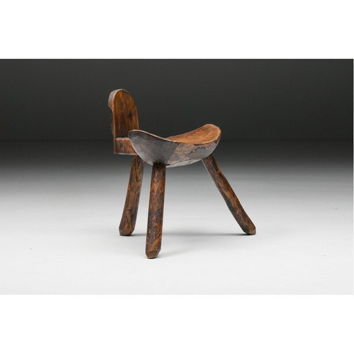 Tabouret tripode rustique Wabi Sabi, 1940s