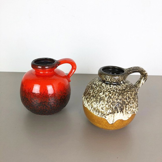 Image 1 of Ensemble de deux vases en poterie de lave grasse Modèle "484-21" par Scheurich Allemagne 1970