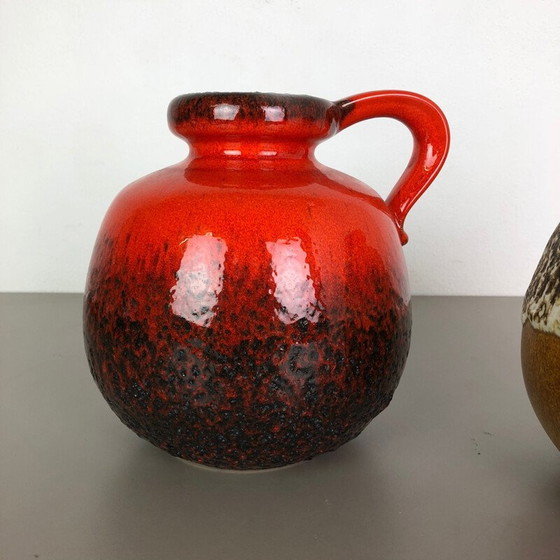 Image 1 of Ensemble de deux vases en poterie de lave grasse Modèle "484-21" par Scheurich Allemagne 1970