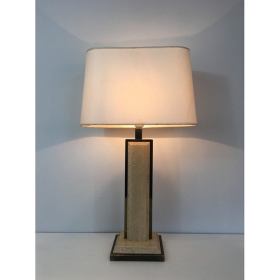 Image 1 of Lampe vintage en travertin et métal doré, 1970