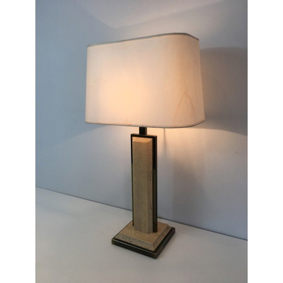 Image 1 of Lampe vintage en travertin et métal doré, 1970