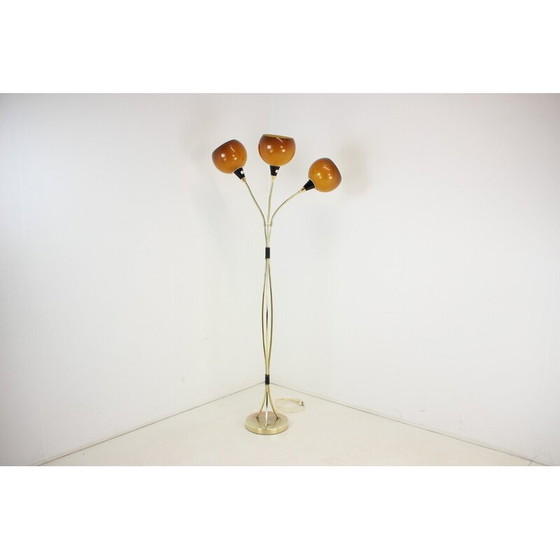 Image 1 of Lampadaire vintage en laiton, plastique et cuir, Tchécoslovaquie 1960
