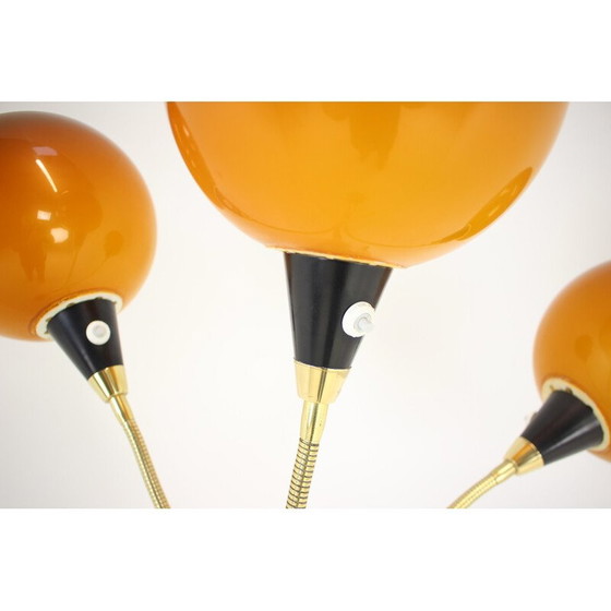 Image 1 of Lampadaire vintage en laiton, plastique et cuir, Tchécoslovaquie 1960