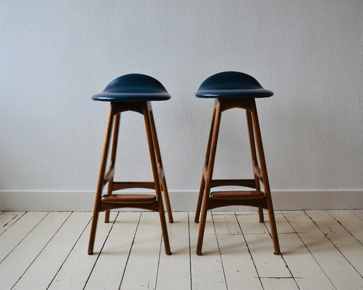 2X tabourets de bar en teck Erik Buch modèle 61