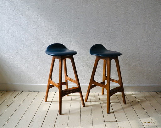 2X tabourets de bar en teck Erik Buch modèle 61