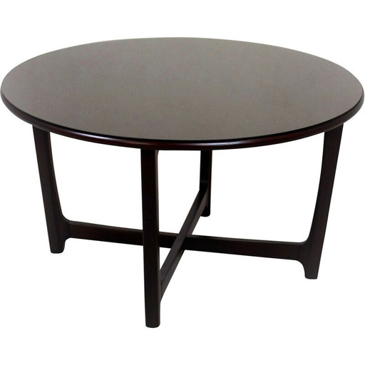 Table basse ronde en bois vintage, Tchécoslovaquie 1970