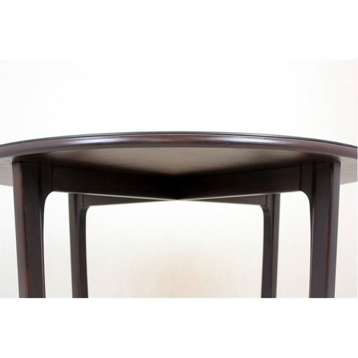 Table basse ronde en bois vintage, Tchécoslovaquie 1970