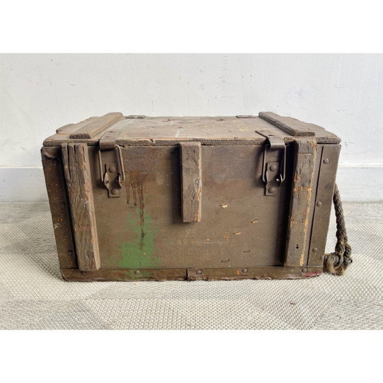 Coffre à munitions vintage en bois avec couvercle et poignées en corde, 1940 – Armoires de rangement, Wood (photo 6 of 8)