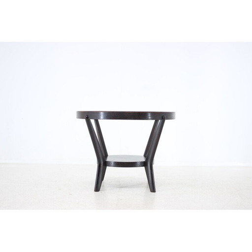 Table basse vintage en chêne et verre par Karel Koelka et Antonin Kropàek, Tchécoslovaquie 1960