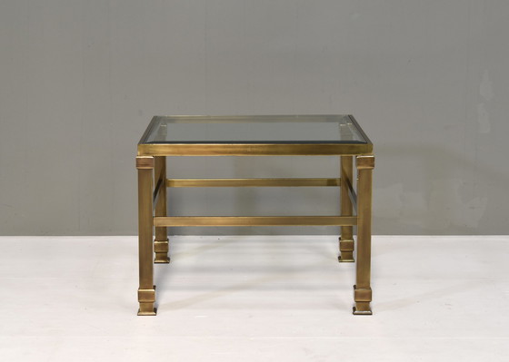 Image 1 of Table basse en laiton et verre de style régence hollywoodienne - France, vers 1960-70