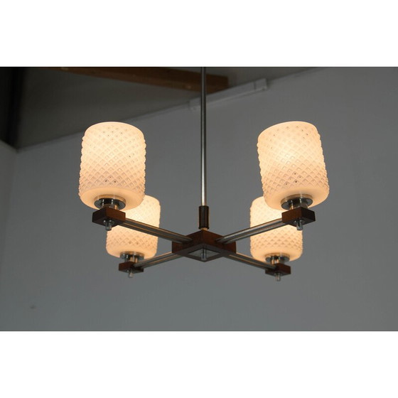 Image 1 of Lustre à 4 flammes du milieu du siècle, Tchécoslovaquie, années 1950