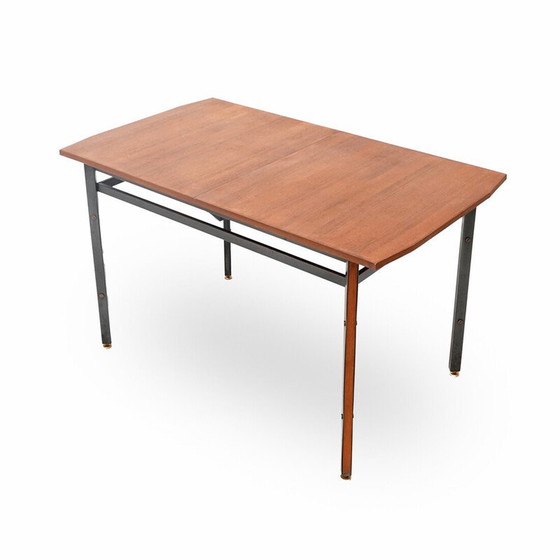 Image 1 of Table de salle à manger rectangulaire extensible en teck et métal, Italie 1960