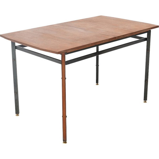 Table de salle à manger rectangulaire extensible en teck et métal, Italie 1960