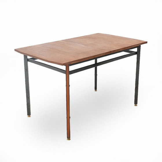 Image 1 of Table de salle à manger rectangulaire extensible en teck et métal, Italie 1960