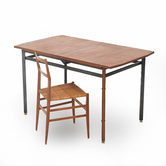 Image 1 of Table de salle à manger rectangulaire extensible en teck et métal, Italie 1960