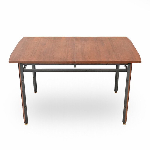 Table de salle à manger rectangulaire extensible en teck et métal, Italie 1960