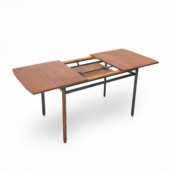 Image 1 of Table de salle à manger rectangulaire extensible en teck et métal, Italie 1960