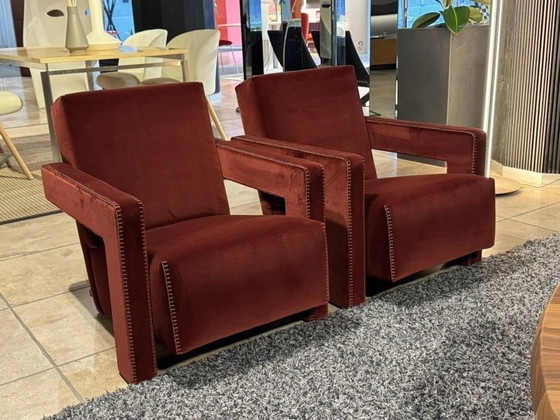 Image 1 of Cassina 2 Utrecht 637 Nouveau Jamais Utilisé en Cayenne Petrol 13L 652 Velvet Horse Stitching