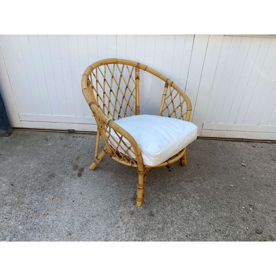 Image 1 of Fauteuils vintage en rotin et coussin, 1970