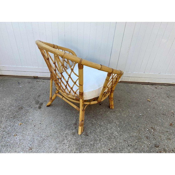 Image 1 of Fauteuils vintage en rotin et coussin, 1970