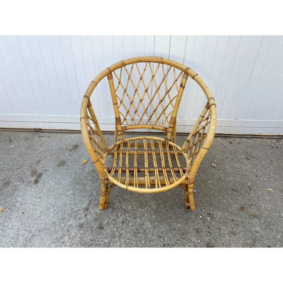 Image 1 of Fauteuils vintage en rotin et coussin, 1970
