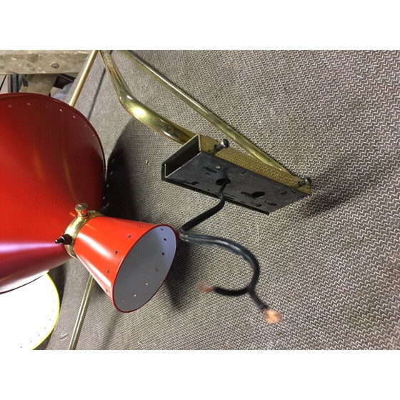 Image 1 of Paire d'appliques "Diabolo" vintage en laiton doré brillant par René Mathieu, 1950