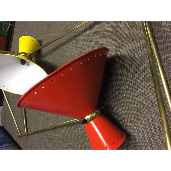 Image 1 of Paire d'appliques "Diabolo" vintage en laiton doré brillant par René Mathieu, 1950