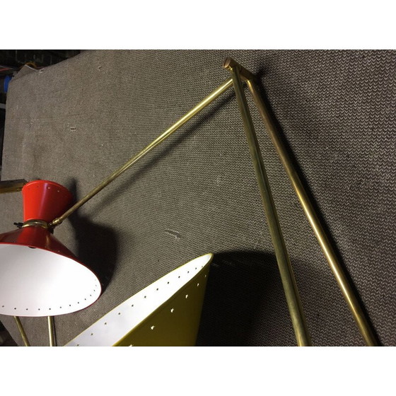 Image 1 of Paire d'appliques "Diabolo" vintage en laiton doré brillant par René Mathieu, 1950