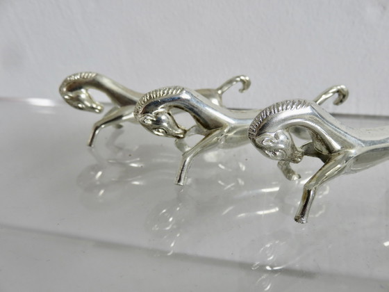 Image 1 of Série De 6 Porte Couteaux Cheval En Métal Argenté, France, 1960