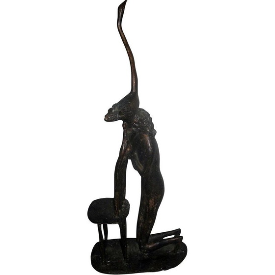 Image 1 of Sculpture vintage la femme et l'oiseau en bronze, 1960