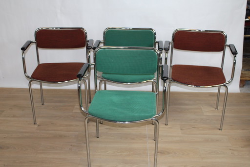 6 Chaises Vintage Empilables Acier Chromé Et Tissu 1960 Suède 