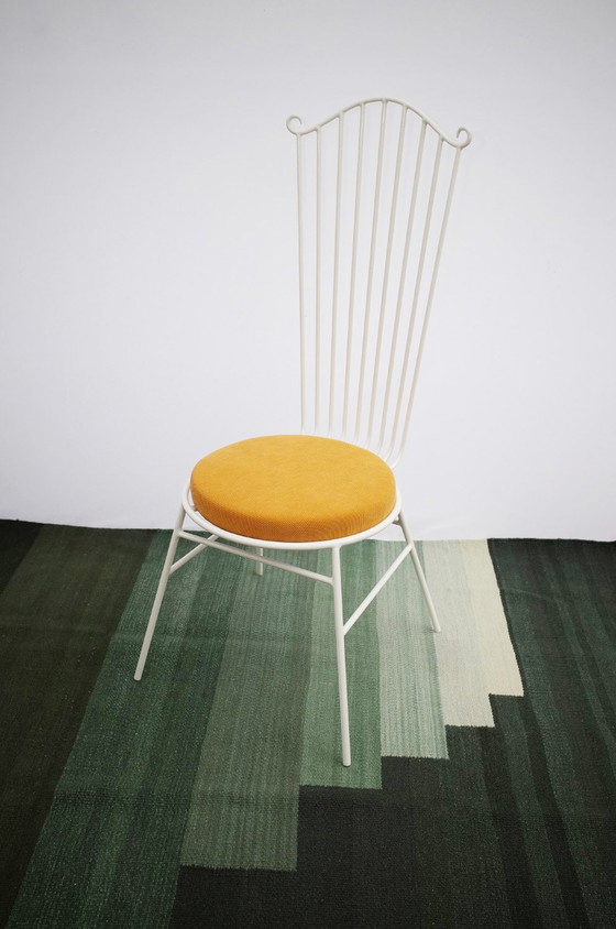 Image 1 of 2 X Chaise de Jardin Vintage En Métal Avec Coussin Jaune