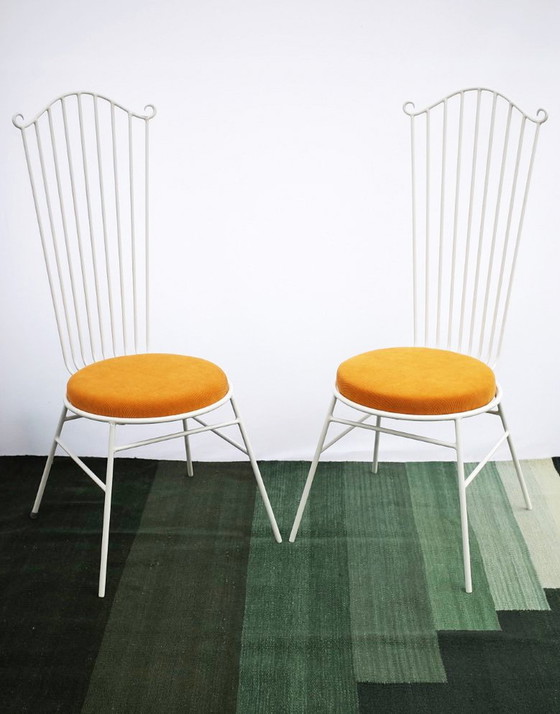 Image 1 of 2 X Chaise de Jardin Vintage En Métal Avec Coussin Jaune