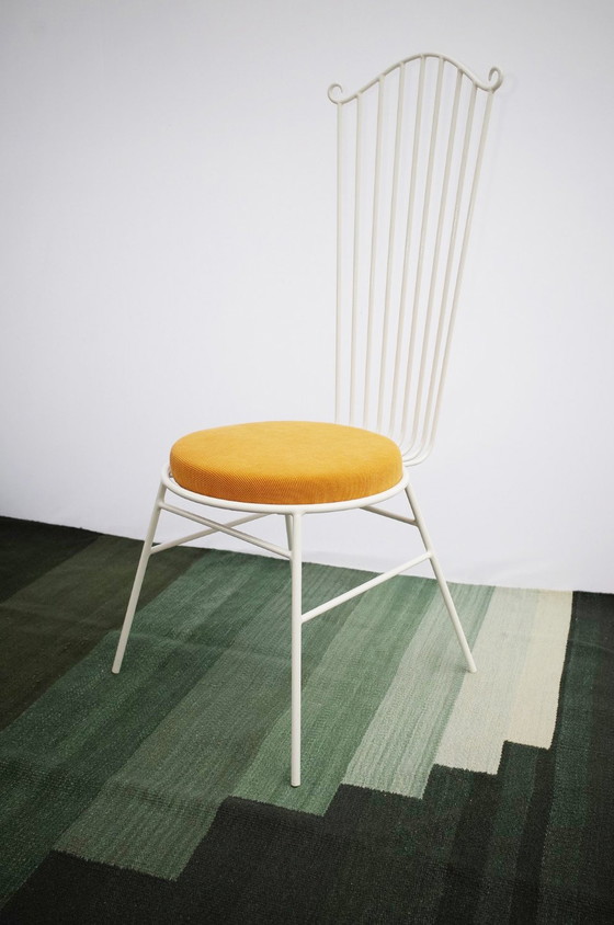 Image 1 of 2 X Chaise de Jardin Vintage En Métal Avec Coussin Jaune