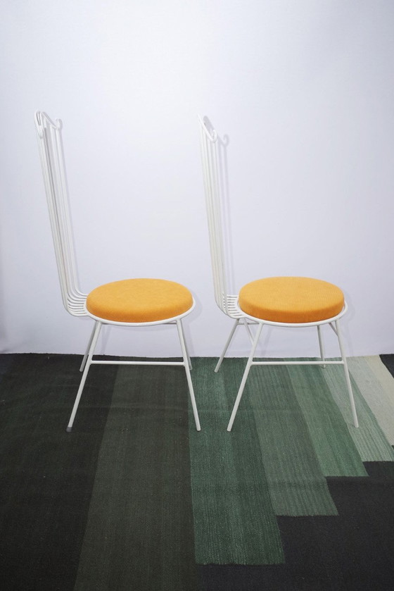 Image 1 of 2 X Chaise de Jardin Vintage En Métal Avec Coussin Jaune