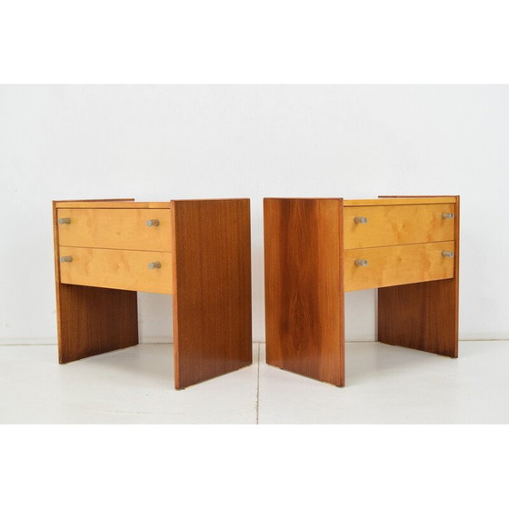 Image 1 of Paire de tables de nuit en bois et métal du milieu du siècle, Tchécoslovaquie, années 1970