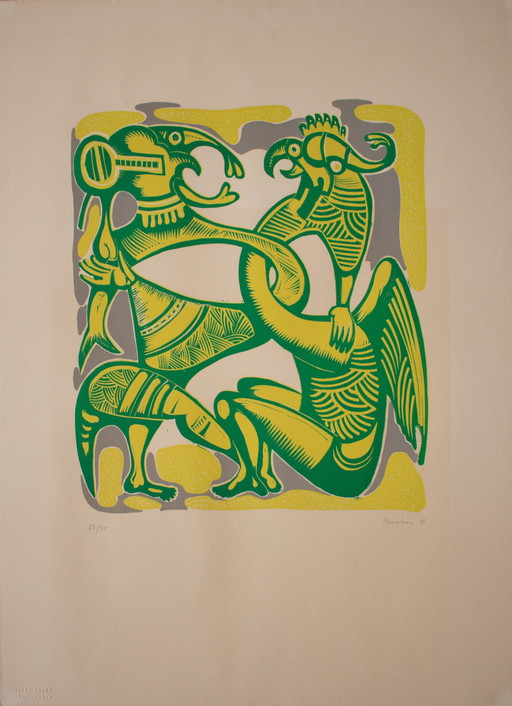 Jules Perahim, Personnages Surréalistes, Lithographie Ex. 17/40, Lithographie Michel Casse, Signée, Datée (19)81