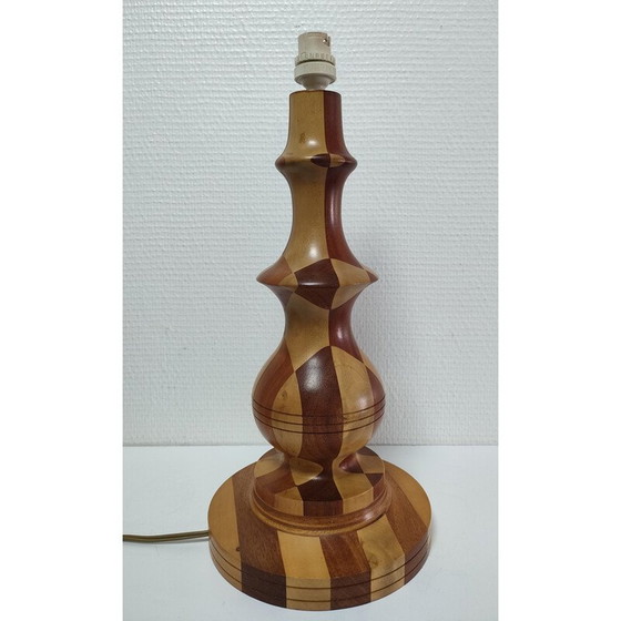 Image 1 of Lampe vintage en bois tourné et incrustations de bois, 1980