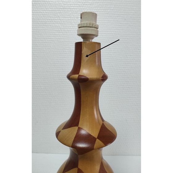 Image 1 of Lampe vintage en bois tourné et incrustations de bois, 1980