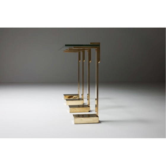 Image 1 of Table d'appoint vintage Hollywood Regency en laiton et verre, 1970