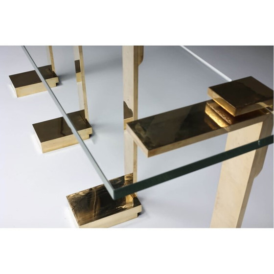 Image 1 of Table d'appoint vintage Hollywood Regency en laiton et verre, 1970