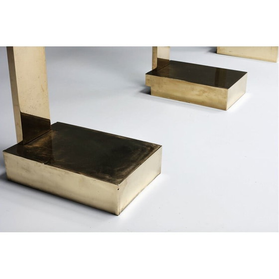 Image 1 of Table d'appoint vintage Hollywood Regency en laiton et verre, 1970