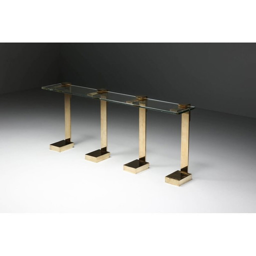 Table d'appoint vintage Hollywood Regency en laiton et verre, 1970