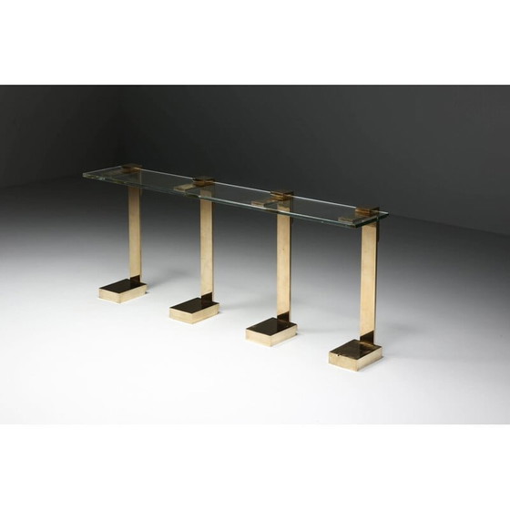 Image 1 of Table d'appoint vintage Hollywood Regency en laiton et verre, 1970