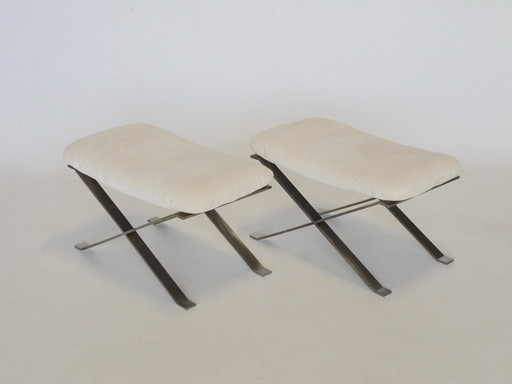 Mid Century Steel Cushioned Stools, 1960s, Set Of 2