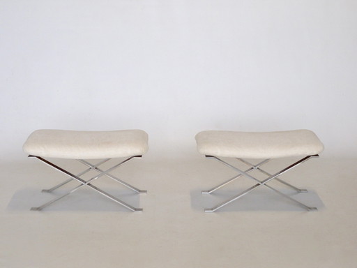 Mid Century Steel Cushioned Stools, 1960s, Set Of 2