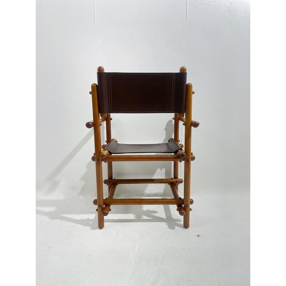 Image 1 of Ensemble de 6 chaises italiennes du milieu du siècle en bois et cuir, années 1960