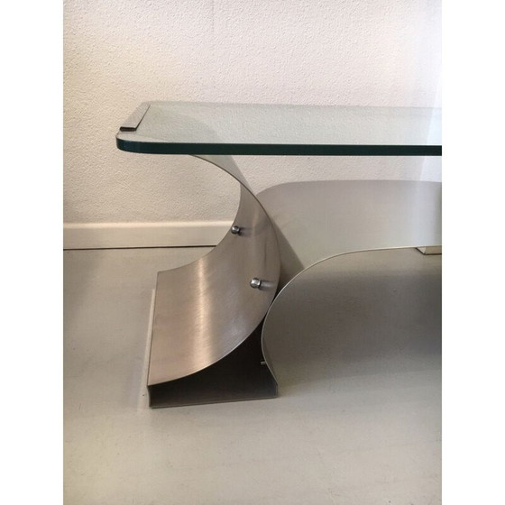 Image 1 of Table basse vintage en acier brossé et verre, France 1970
